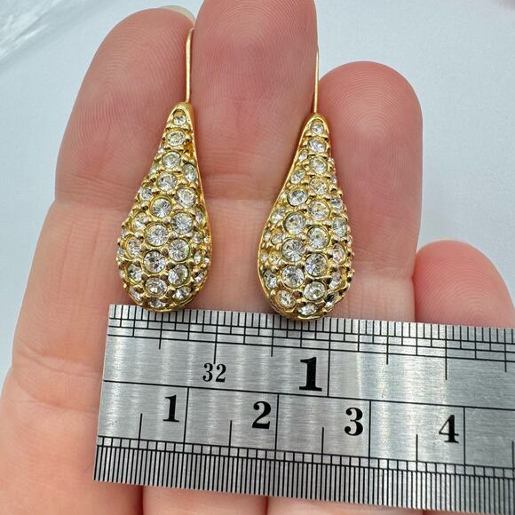 Vintage Swarovski Pave Teardrop Earrings Gold Filled Earwires Swan Signed Bridal - Picture 10 of 13